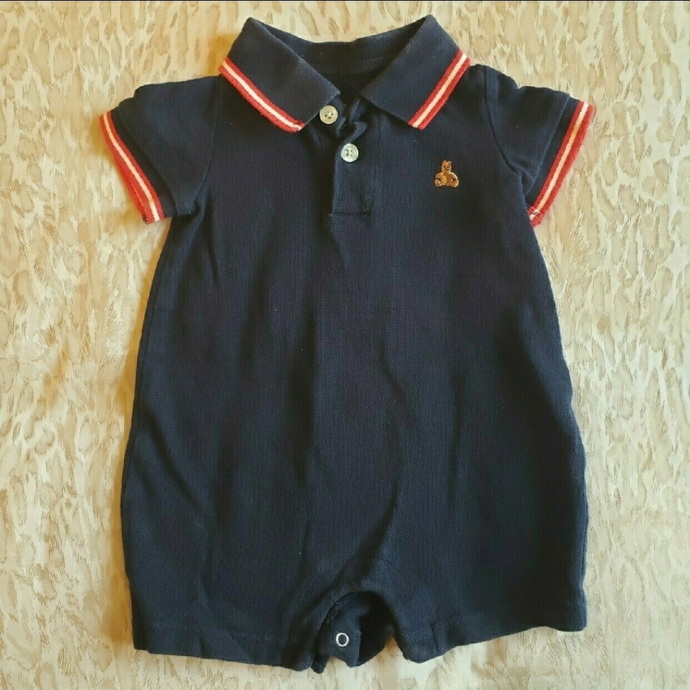 GAP Navy Knit Bear Romper 3-6m